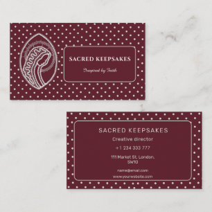 Blessed Virgin Mary in White Lace on Burgundy Business Card