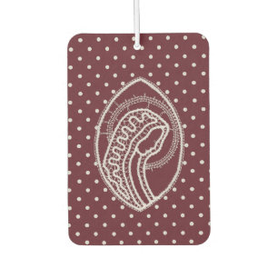 Blessed Virgin Mary in White Lace on Burgundy Car Air Freshener