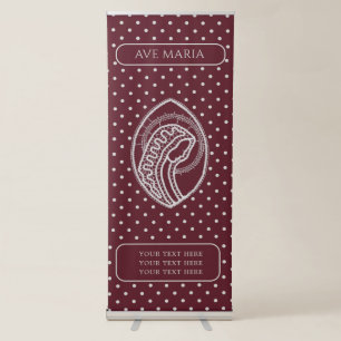 Blessed Virgin Mary in White Lace on Burgundy Retractable Banner