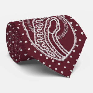 Blessed Virgin Mary in White Lace on Burgundy Tie