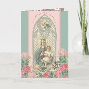 Blessed Virgin Mary Jesus Catholic Vintage Floral Card
