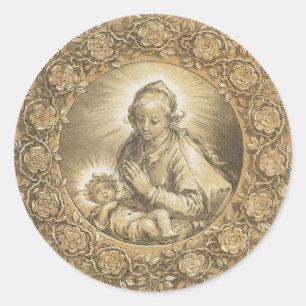 Blessed Virgin Mary Jesus Christmas Vintage Classic Round Sticker