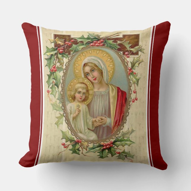 Blessed Virgin Mary Jesus Christmas Vintage Cushion (Front)