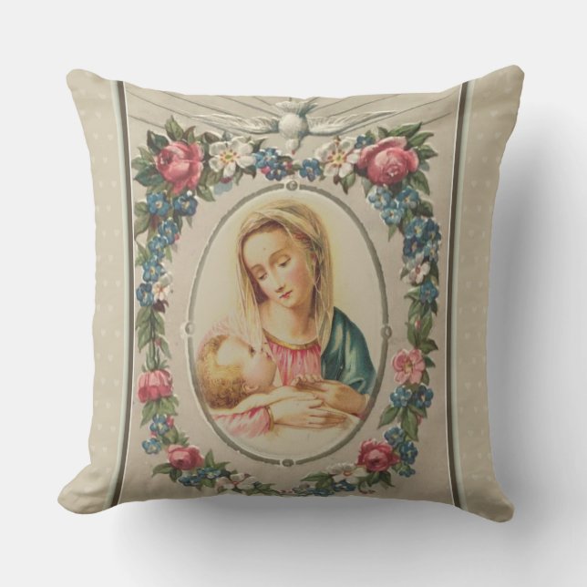 Blessed Virgin Mary Jesus Christmas Vintage Cushion (Front)