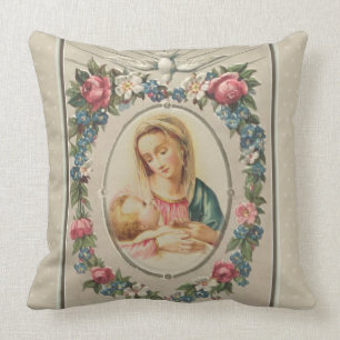 Blessed Virgin Mary Jesus Christmas Vintage Cushion