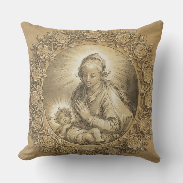 Blessed Virgin Mary Jesus Christmas Vintage Cushion (Front)