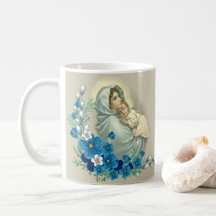 Blessed Virgin Mary Jesus Flowers Memorare Prayer Coffee Mug