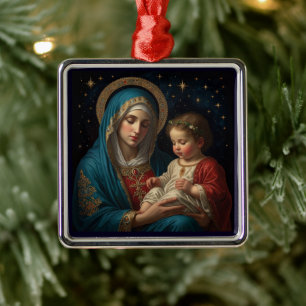 Blessed Virgin Mary & Jesus Nativity Christmas Metal Tree Decoration