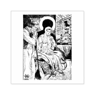 Blessed Virgin Mary Jesus St. Joseph Christmas Rubber Stamp