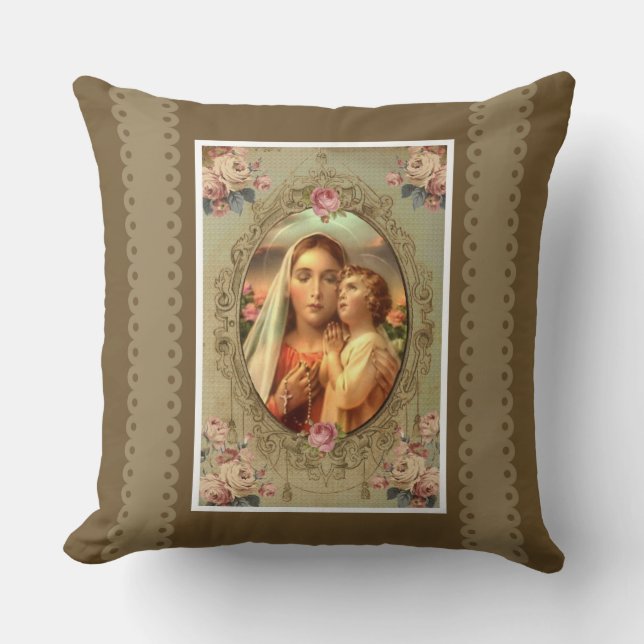 Blessed Virgin Mary Lady of the Rosary Jesus Cushion (Front)