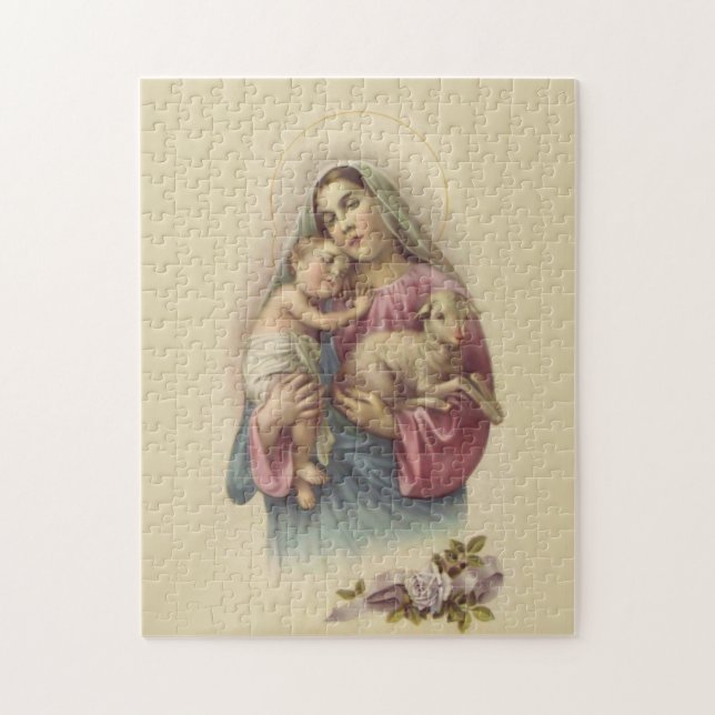 Blessed Virgin Mary Mother Baby Jesus Lamb Jigsaw Puzzle (Vertical)