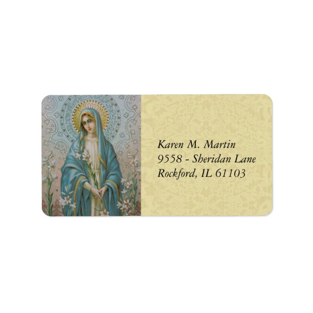 Blessed Virgin Mary  Mother holding a lily Label (Front)