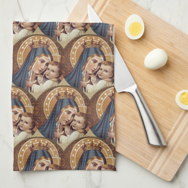 Blessed Virgin Mary Mount Carmel Jesus Tea Towel (Quarter Fold)