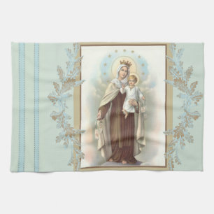Blessed Virgin Mary Mount Carmel Jesus Tea Towel