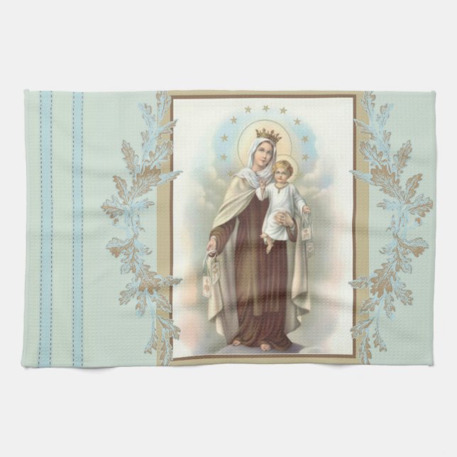 Blessed Virgin Mary Mount Carmel Jesus Tea Towel (Horizontal)
