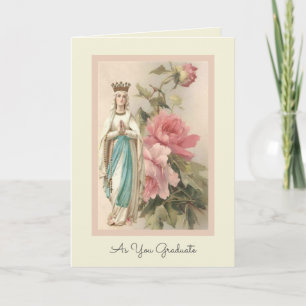Blessed Virgin Mary Pastel Roses Graduation Card