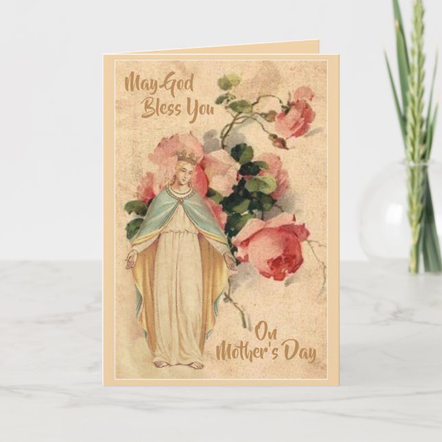 Blessed Virgin Mary Pastel Roses Mother's Day Card (Front)