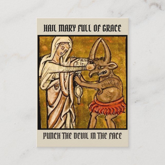 Blessed Virgin Mary Punch the Devil Holy Cards (Front)