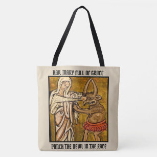 Blessed Virgin Mary Punch the Devil in the Face Tote Bag