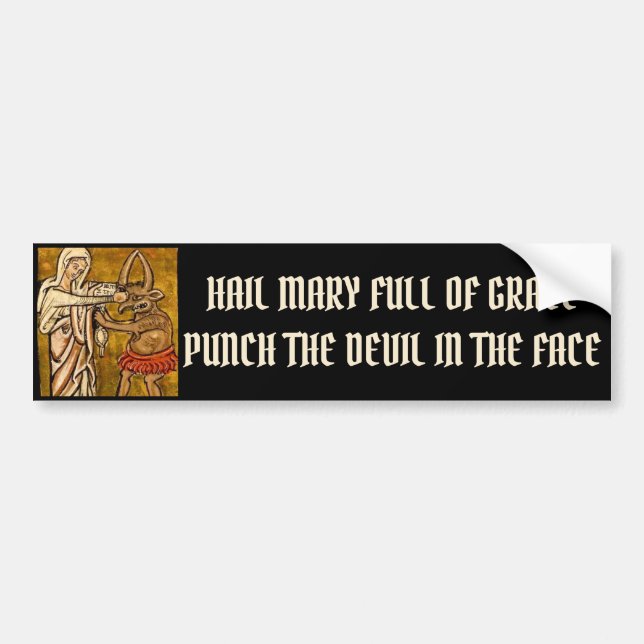 Blessed Virgin Mary Punching the Devil in the Face Bumper Sticker (Front)