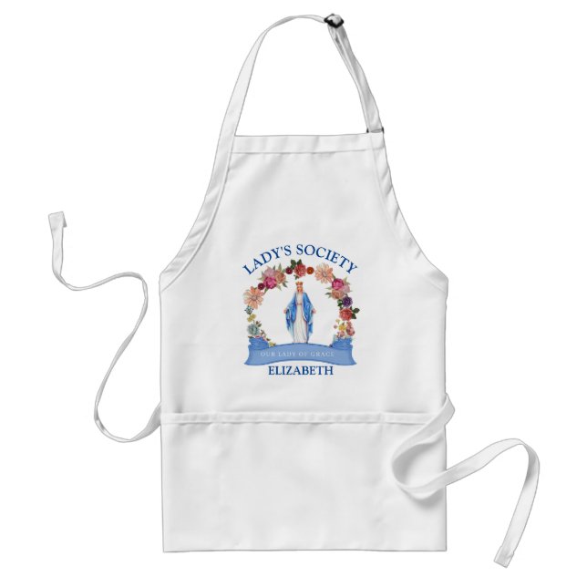 Blessed Virgin Mary Religious Catholic Floral Standard Apron (Front)