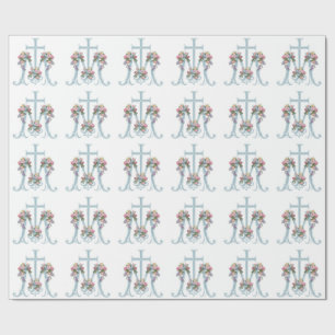 Blessed Virgin Mary Religious Marian Cross Floral Wrapping Paper