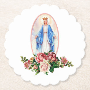 Blessed Virgin Mary Religious Traditional Catholic Paper Coaster