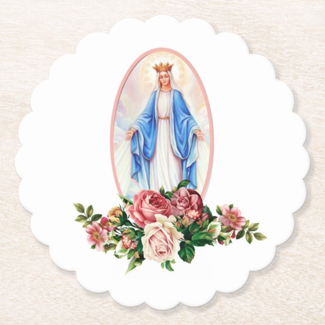 Blessed Virgin Mary Religious Traditional Catholic Paper Coaster (Front)