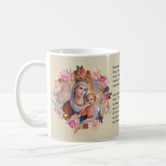 Blessed Virgin Mary Roses  Memorare Prayer Coffee Mug (Left)