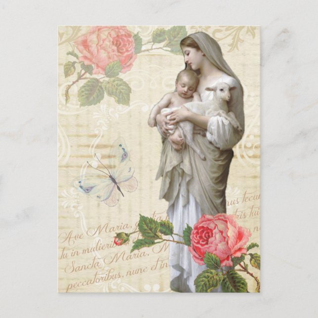Blessed Virgin Mary Roses Religious Vintage Postcard (Front)