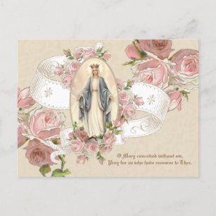 Blessed Virgin Mary Roses Vintage Religious Postcard