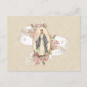 Blessed Virgin Mary Roses Vintage Religious Postcard
