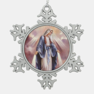 BLESSED VIRGIN MARY SNOWFLAKE PEWTER CHRISTMAS ORNAMENT
