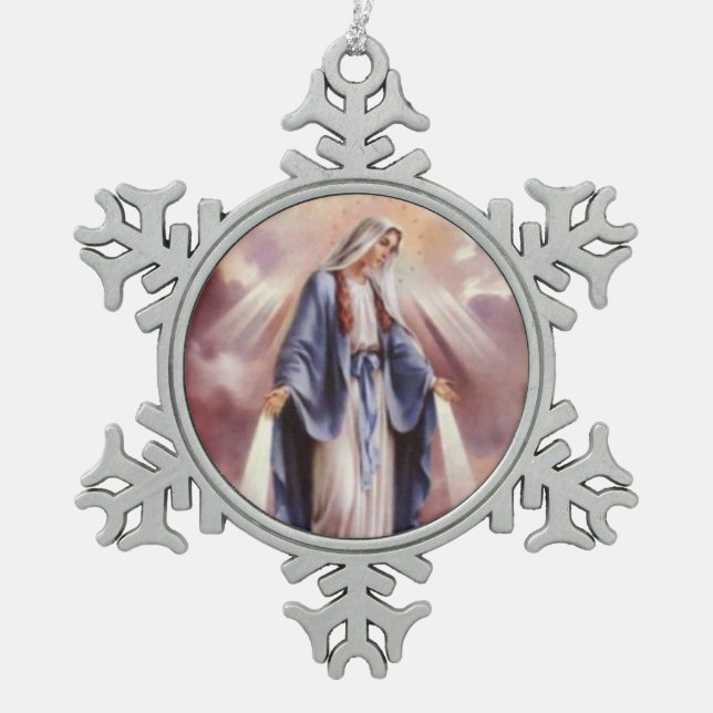 BLESSED VIRGIN MARY SNOWFLAKE PEWTER CHRISTMAS ORNAMENT (Front)