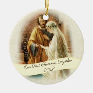 Blessed Virgin Mary St. Joseph Newlyweds Engaged Ceramic Tree Decoration