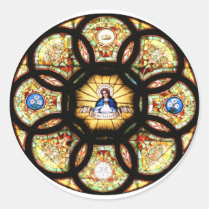 Blessed Virgin Mary Stained Glass Classic Round Sticker
