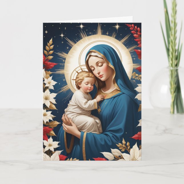 Blessed Virgin Mary Traditional Catholic Christmas Card (Front)