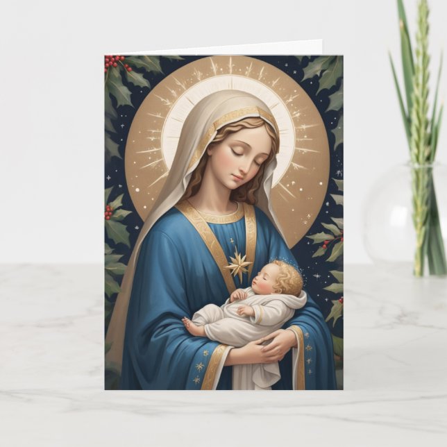 Blessed Virgin Mary Traditional Catholic Holiday Card (Front)