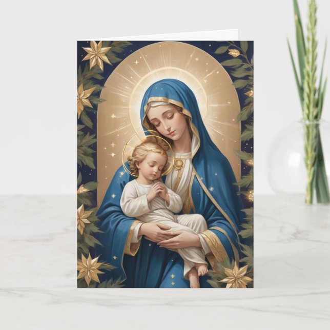 Blessed Virgin Mary Traditional Catholic Holiday Card (Front)