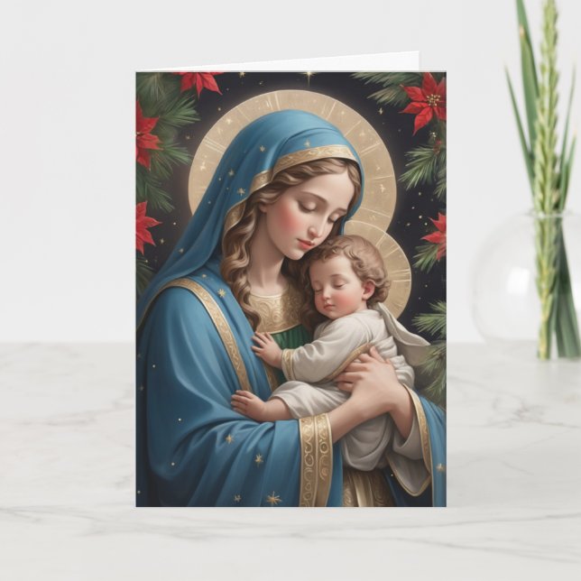 Blessed Virgin Mary Traditional Catholic Holiday Card (Front)