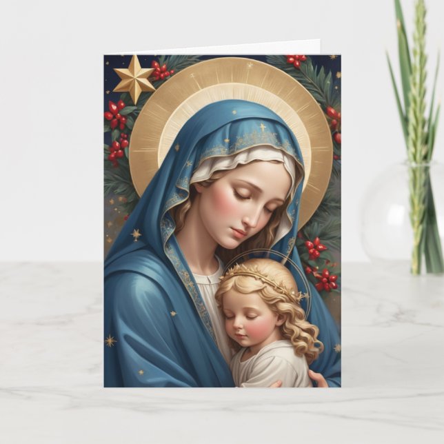 Blessed Virgin Mary Traditional Catholic Holiday Card (Front)