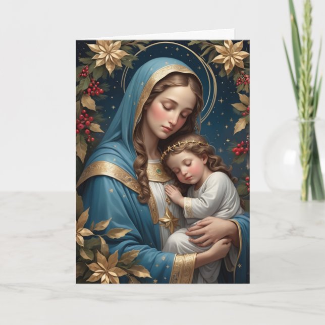 Blessed Virgin Mary Traditional Catholic Holiday Card (Front)