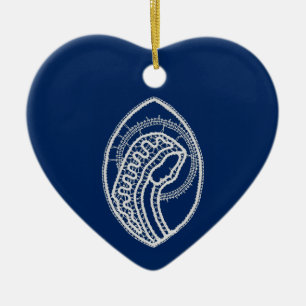 Blessed Virgin Mary, white lace, navy blue Ceramic Tree Decoration