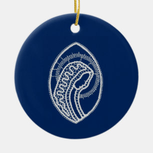 Blessed Virgin Mary, white lace, navy blue Ceramic Tree Decoration