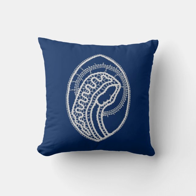 Blessed Virgin Mary, white lace, navy blue Cushion (Front)