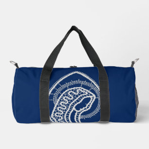 Blessed Virgin Mary, white lace, navy blue Duffle Bag