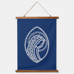 Blessed Virgin Mary, white lace, navy blue Hanging Tapestry