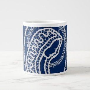Blessed Virgin Mary, white lace, navy blue Large Coffee Mug