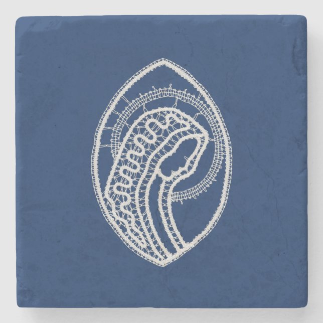 Blessed Virgin Mary, white lace, navy blue Stone Coaster (Front)