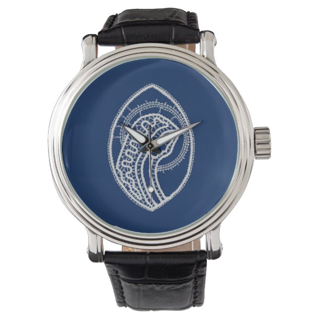 Blessed Virgin Mary, white lace, navy blue Watch (Front)